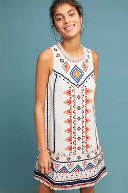 Anthropologie Akemi & Kim Reagan Embroidered Boho Shift Dress ✨ Size US 4 / UK 8
